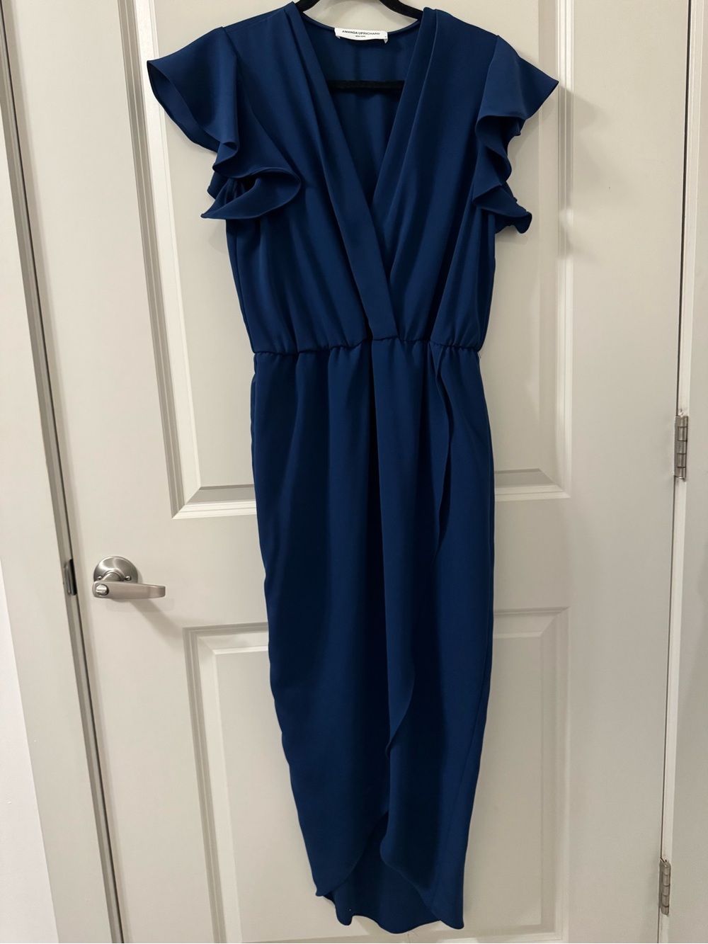 Anthropologie Amanda Uprichard Blue Sz M Flutter Sleeve Maxi Dress Made In USA